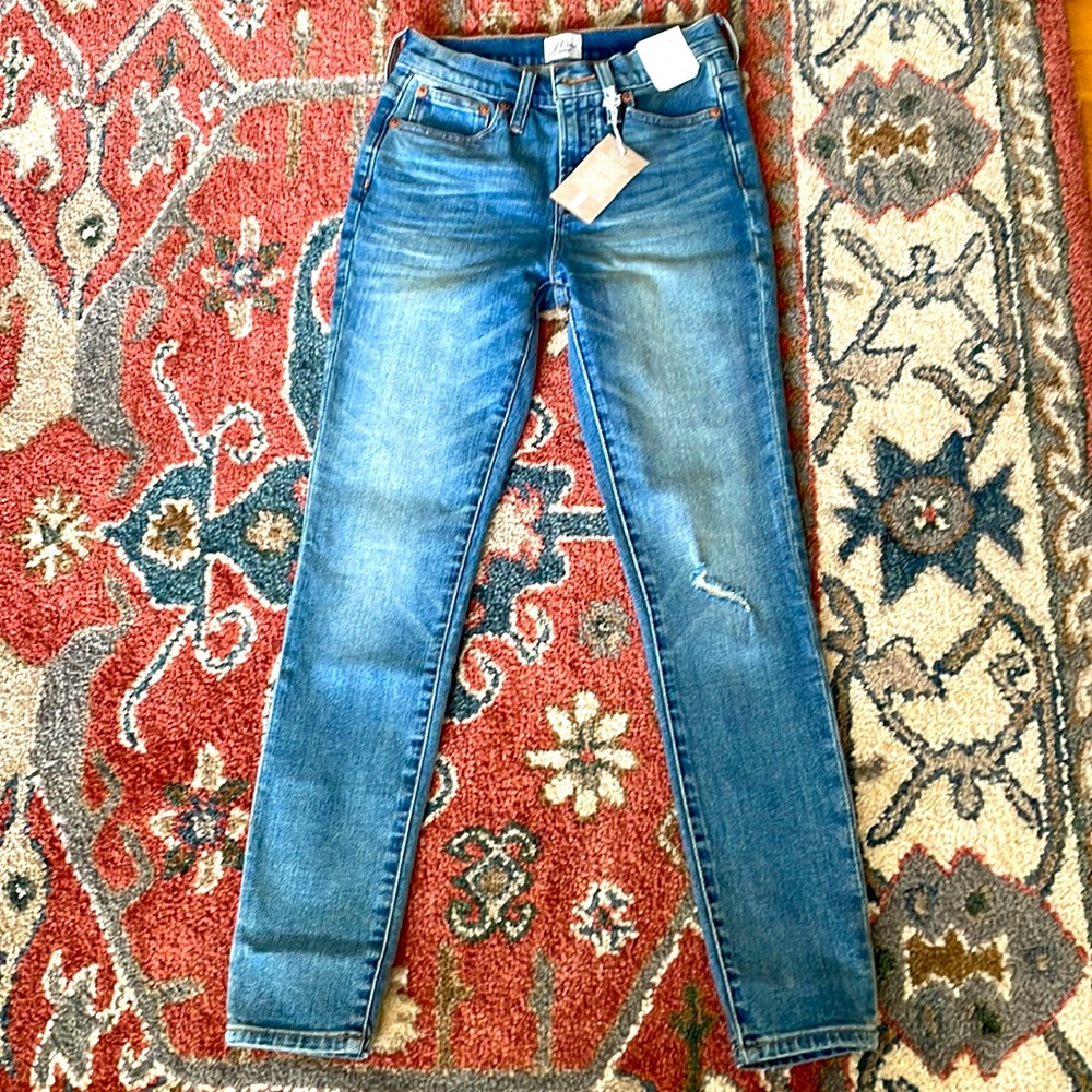 Jcrew high-rise toothpick jeans.